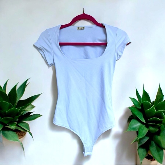 FP Free People square neck white short sleeve bodysuit sz XS 009 - Picture 1 of 4